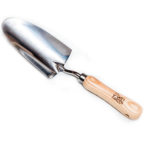 Cate’s Garden Hand Trowel - Dig, Shovel And Plant - Heavy Duty Stainless Steel Garden Spade Tool, Smooth Vintage-Style Natural Ash Wood Handle And Leather Strap #TOP1