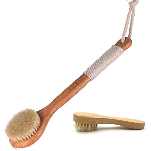 Dry Skin Brush, 13.9in Long Handle Bath Brush, Blood Circulation Body Exfoliation Dry Brushing, Bath Brush Bristle Cellulite, Removes Dead Skin Toxins Dry Body Brushing, Back Scrubber for Shower