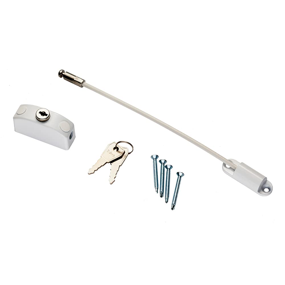 Entrebâilleur de porte et fenêtre verrouillable – Clés incluses – 215 mm – PVC blanc