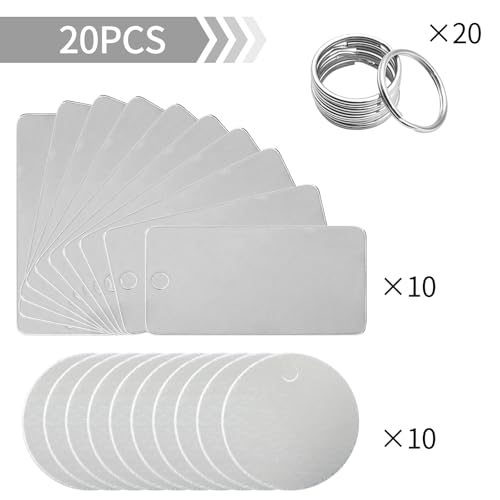 AIZHAZHA 40 Stück Edelstahl Anhänger Blanko, Runde/Rechteckige Leere Anhänger Schlüsselanhänger Rohlinge Metall, Stanzen Rohlinge Hundemarken Beschriftbar, Blank Stamping Dog Tag, Pendants Halsketten