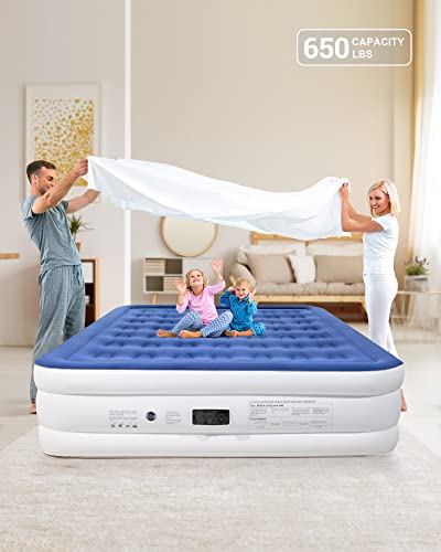 Ohgeni King Size Air Mattress With Built In Pump, 18 Inch Elevated Quick Inflation/Deflation Inflatable Bed,Durable Blow Up Mattresses For Camping,Travel,Home,Guests,Indoor,Blue Portable Rest Airbed #TOP5
