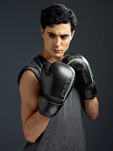 Image of Cultsport Premium Leather Boxing Gloves with Antimicrobial Lining(CS700547 Black 8 oz)
