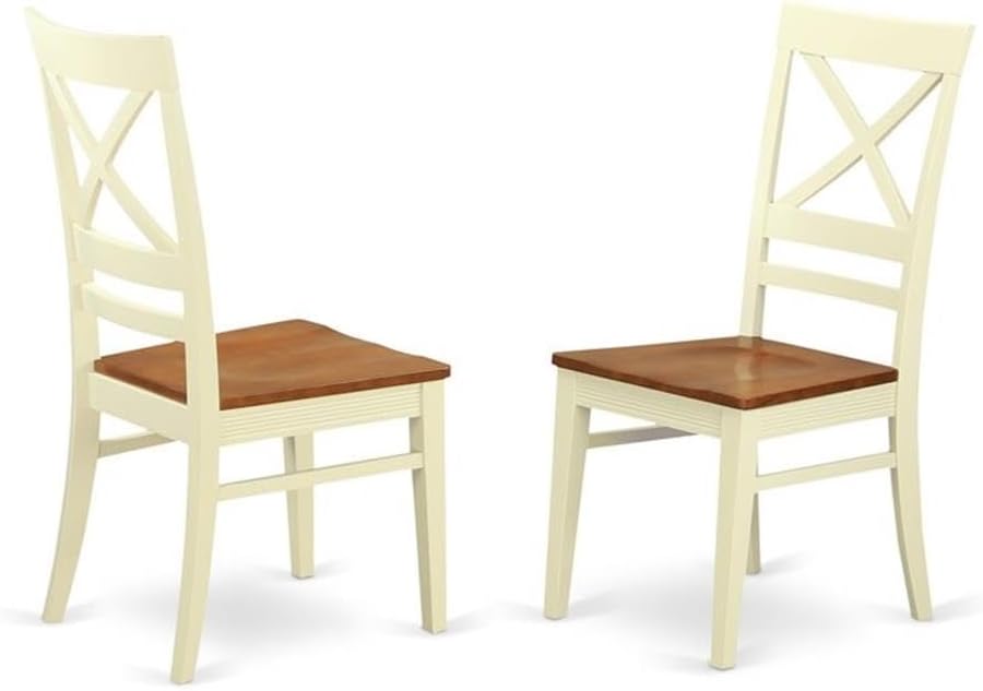 East West Furniture NIQU7-WHI-W 7 Piece Dining Table Set Consist of a Rectangle Dining Room Table with Butterfly Leaf and 6 Wooden Seat Chairs, 36x66 Inch, Buttermilk & Cherry