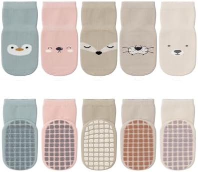 Kyopp 5/10 Paar Socken Baby Kleinkinder ABS rutschfeste Socks Stoppersocken | Rutschsocken für Neugeborene,Tiermotive Stoppersocken Baumwolle Crew Socks ABS Babysocken