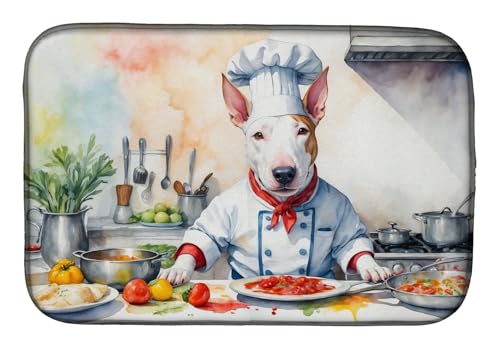 Caroline's Treasures DAC6223DDM Bull Terrier The Chef Dish Drying Mat Absorbent Dish Drying Mat Pad for Kitchen Counter Dish Drainer Mat for Countertop, 14 x 21", Multicolor