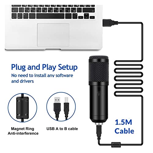 Microphone USB 192KHZ/24BIT à condensateur avec trépied de table stable