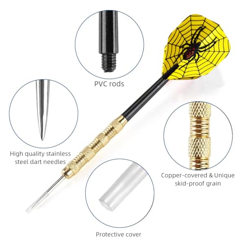 Image of Proberos 18Pcs Steel Tip Darts Set for Adults, 18g Heavy Duty Brass Darts with 6 Unique Flights, Sharp Metal Tips Perfect for Dartboard Games, Parties, Bars, Gifts for Men & Teenagers