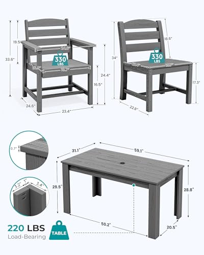 Image of SERWALL Outdoor Dining Set for 10, w / 2 Tables & 10 Chairs, Gray | All Weather Resistant HDPE Dining Sets for Patio, Garden, Backyard