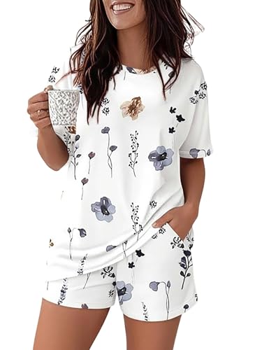Image of CHICME Pajamas Set for Women 2 Piece Pjs Lounge Set Soft Short Sleeve Tops and Sleep Shorts with Pocket