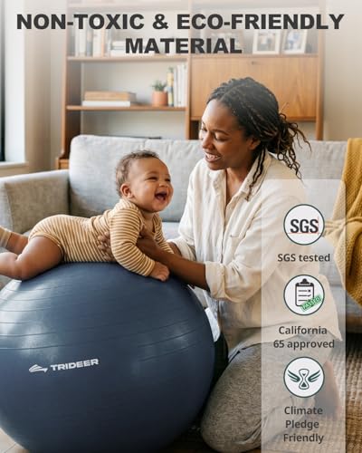Image of Trideer Yoga Ball for Exercise, Pilates, Core & Balance Training, Stability Ball for Pregnancy & Birthing Prep, Physical Therapy, Daily Stretching, Office Chair for Active Sitting, Quick Pump Included