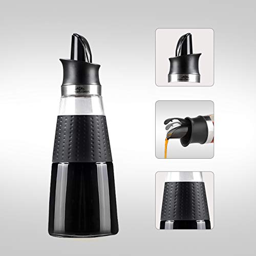 PURPLECROWN 500ml Olive Oil Dispenser Bottle,Seasoning bottle, Condiment Container Oil Glass Bottle For Kitchen Black