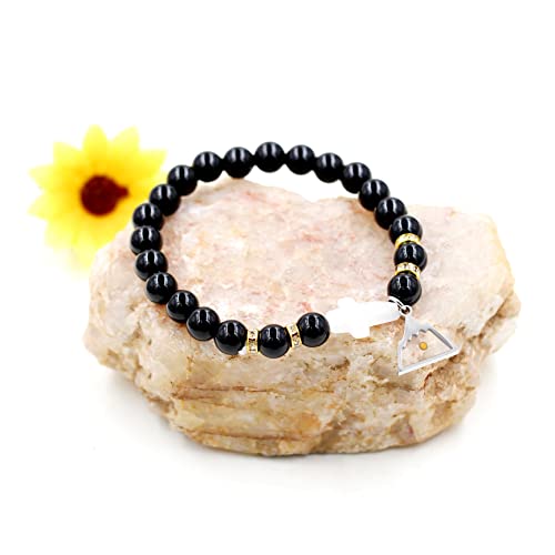 Image of Uloveido Black Agate Side Cross Bracelet Mustard Seed Charms, Personalized Letter A-Z Tiger's Eye Bangle Y944