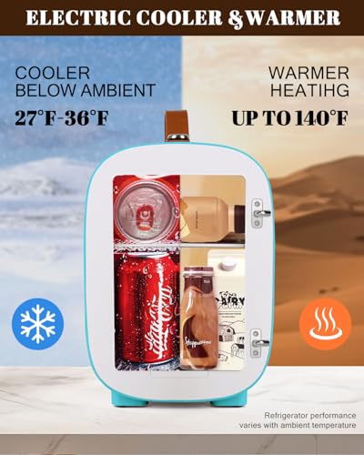 Image of FANSEXPERT Mini Fridge for Bedroom, 4 Liter /6 Cans Skincare Small Refrigerator, AC /DC Portable Mini Cooler & Warmer, Small Fridge for Camping, Dorm, Office, Car (Blue)