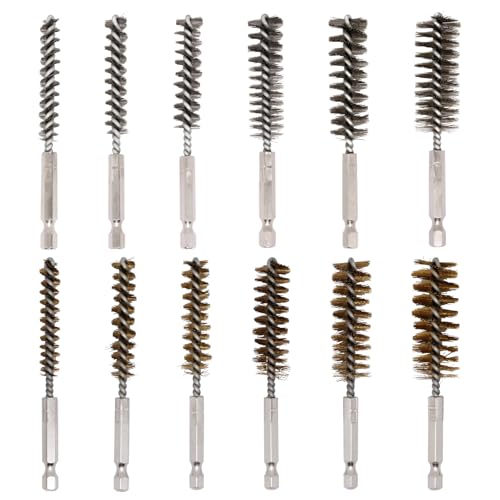 Image of 12pcs Bore Brush for Drill, 1 /4 inch Hex Shank Stainless Steel Twisted Wire Brush for Drill, Bristle Round Wire Brush with Different Sizes, Tube Pipe Cleaner for Rust (Diameter 8,10,12,15,17,19mm)
