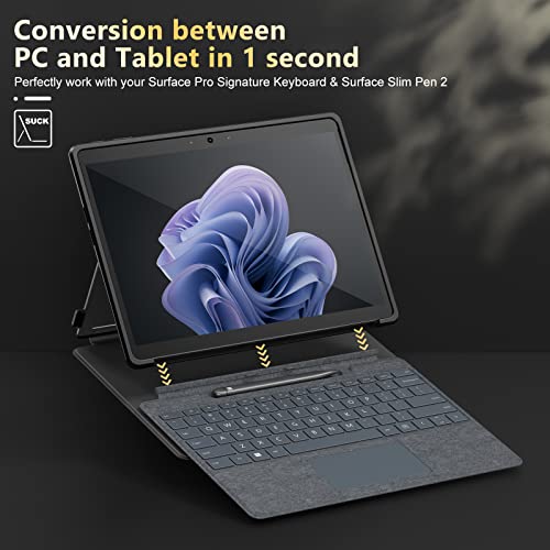 Infiland Microsoft Surface Pro 9 Case And Cover, [Military-Grade Drop Protection] [High Clearity Case + Leather Cover] Designed For Surface Pro 9 13" 2022 Tablet, Work With Type Cover Keyboard, Black #TOP6