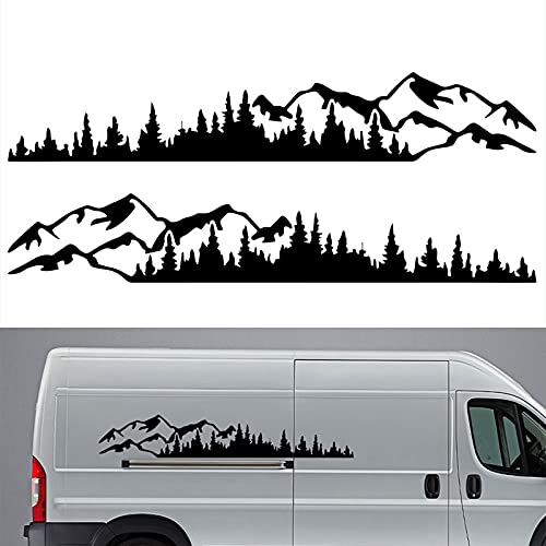 2Pcs Mountain Forest Vinyl Decal Sticker For Car Camper Rv Trailer Truck Van Suv Window Bumper Stickers Auto Door Decals Laptop Kayak Vinyl Decoration Car Side Body Sticker (Black) #TOP17
