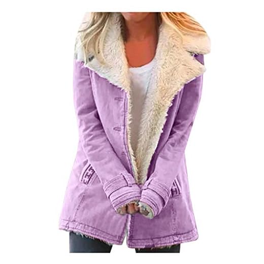BOTCAM Vinterjacka dam rea varm plyschjacka kvinnor casual revers vindtät kylskydd vindjacka med knappar plysch fodrad fleecerock cardigan stickad kappa utomhusjacka sporttopp, lila, 5XL