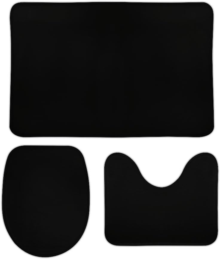 Personalzied 3 Piece Bathroom Rug Set with Square, U-Shaped and O-Shaped Non-Slip Floor Mat, Upload Images Text or Logo of Your Design, PureBlack2,20"x32"