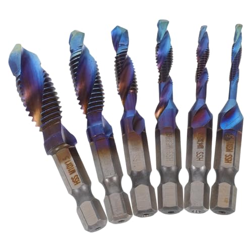 HEANUJJ 6pcs Hss Hex Shank Combination Drill and Thread Tap Bit Set M3-m10 with Spiral Flute for Metalworking and Thread Tapping, Small Drill Bits Kit with Plastic Case for Industrial Use