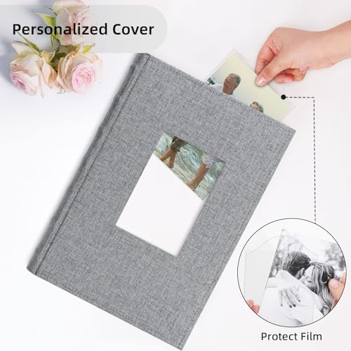 Vienrose Photo Album 4x6 300 Photos Linen Frame Cover with Memo Areas Photobook Large Capacity Slip-in Pictures Book for Wedding Baby Vacation, Grey