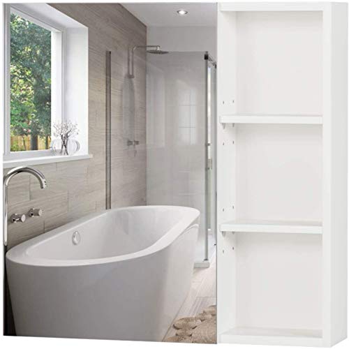 Homfa Armario Baño con Espejo Armario de Pared Armario Cocina Colgante con 1 Puerta 3 Compartimentos Blanco 60x13.5x60cm