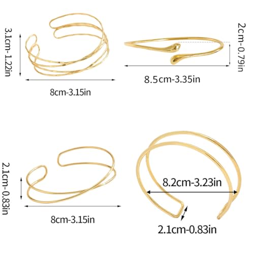 Gold Arm Cuff Bracelets for Women, 4Pcs Arm Cuff Jewelry Set, Arm Bracelet Upper Arm, Open Adjustable2