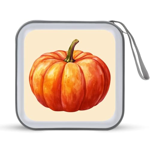 DuduYH Orange Pumpkin on Beige Vintage CD Case DVD Storage Case Portable
