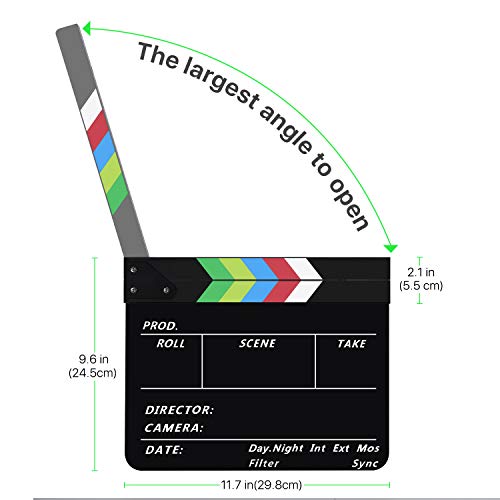 Flexzion Acrylic Plastic Clapboard Director's Clapper Board Dry Erase Cut Action Scene Slateboard For Hollywood Camera Film Studio Home Movie Video 10X12" With Color Sticks #TOP1
