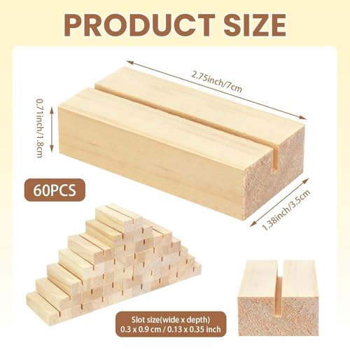 ISUSSER 60Pcs 2.75x1.38 Inches Wood Table Number Stands Wood Place Card Holders Picture Holder Acrylic Sign Holdersr for Ceremony Birthday Party Home Decoration by ISUSSER - Image 2