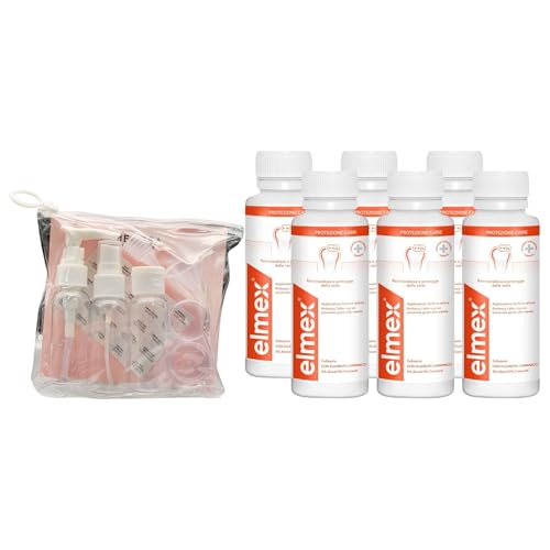 Collutorio Protezione Carie, Remineralizza e Protegge Dalla Carie. Rinfresca Con Un Piacevole Gusto Alla Menta 100ml (6 Flaconi) + Kit Bottiglie Da Viaggio