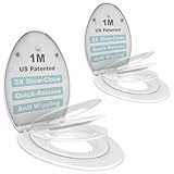 1M Family Toilet Seat, Patented Slow Close & Quick Releasing Technology, Anti-Wiggling, Easy to Install and Clean, Standard Elongated with Toddler Seat Built In (2 Pieces)