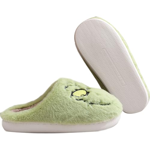 Hauioe Christmas Slippers Cartoon Plush Slippers Winter Soft Green Merry Christmas Gifts