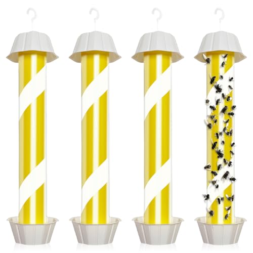 LEKEFETO 4 Pezzi Grande Trappola per Mosche per Interno & Esterno, Trappola per Mosche e Zanzare con Riflettenti & Strisce Adesive, Trappola per Mosche da Frutta, Trappola per Mosche da Frutta per