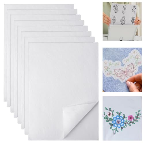 8 PCS A4 (29,7x21cm) estabilizador de bordado autoadhesivo, papel para bordar soluble e imprimible, papel soluble para bordar ideal para patrones para bordar a mano y a máquina con gran precisión.