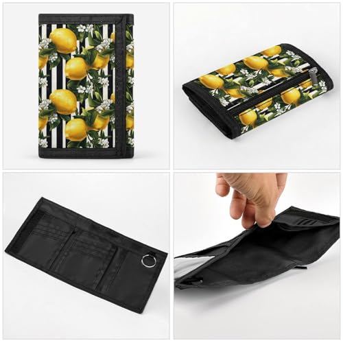 Black White Striped Lemons Print A Wallet for Men, 8 Credit Card Holder Slim Minimalist Front Pocket Small Mens Bifold Wallets4