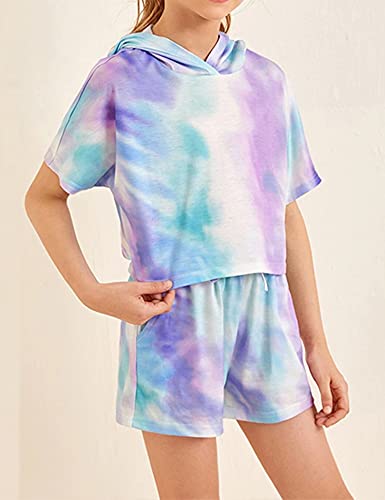 Girls Tie Dye Clothes Outfits Set Jogger Suits Sweatsuits Tracksuits Sweatshirts Hoodies Shorts Sets3