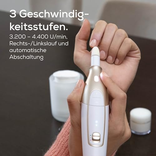 Beurer MP 64 Maniküre/Pediküreset, elektrisches Nagelpflegeset mit Akku, 10 Aufsätze zur Nagelpflege für schöne Hände und Füße, mit LED Licht, Einheitsgröße, White and gold