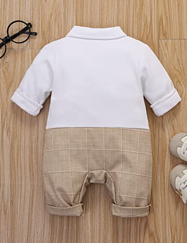 Image of HMD Baby Boy Long Sleeve Gentleman White Shirt Waistcoat Bowtie Tuxedo Onesie Jumpsuit Overall Romper