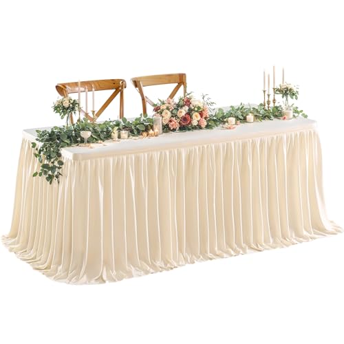 Beige 17ft Table Skirt for Rectangular Tables