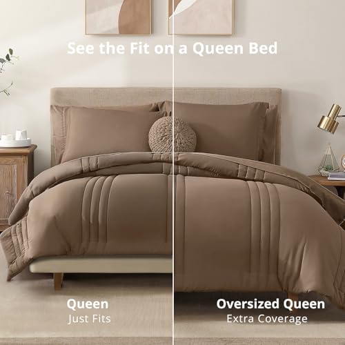 Image of Monbix Oversized Queen Comforter Set - 7 Pieces Brown Bed in a Bag Oversized Queen Bedding Sets with Comforters, All Seasons Comforter Bed Set with Sheets, Pillowcases & Shams