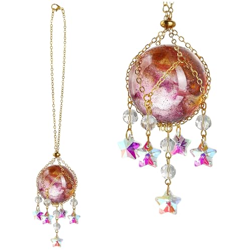 Pink Purple Crystal Suncatcher Hanging Decorative Ball Ornament with 40mm Crystal Ball Decor for Garden Window