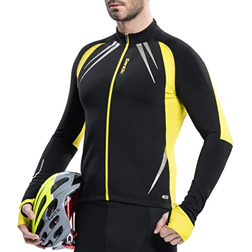 Santic Men's Cycling Jacket Windproof Fleece Thermal Winter Bike Bicycle Jersey Yellow US
