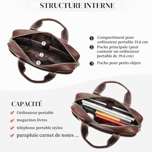 Mallette homme en cuir pour transporter votre ordinateur 14" sans risque