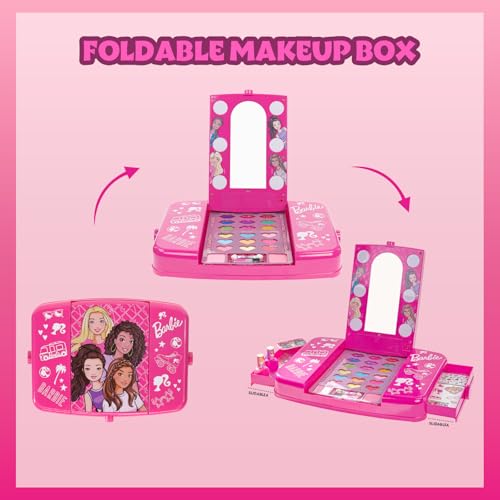 Townley Girl Barbie Beauty Vanity Set mit beleuchtetem Spiegel | Enthält Lipgloss, Lidschatten, Pinsel, Nagellack, Zubehör und mehr! Ab 3 Jahren | Perfekt für Partys, Übernachtungen und Umgestaltungen