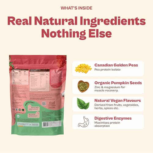 Image of Origin Nutrition 100% Natural Plant Based Protein Powder, 816 gm, Ranked Best Vegan Protein, European Pea Protein Isolate & Pumpkin Seed, Strawberry Flavour with 25g per Protein Per Serve