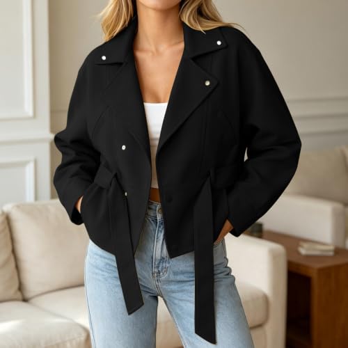 Houjibfa Fall Coats For Women Cropped Winter Coat Long Sleeve Short Jackets - image 3