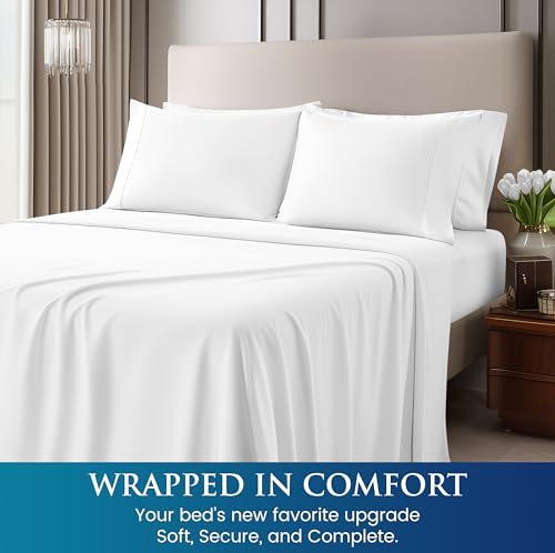 Image of Utopia Bedding Queen Size 4 Piece Sheet Set - Brushed Microfiber - Soft Bed Sheets for Queen Size Bed Set - Includes 1 Fitted, 1 Flat, & 2 Pillow Cases - Deep Pocket (White) (Pack of 2)