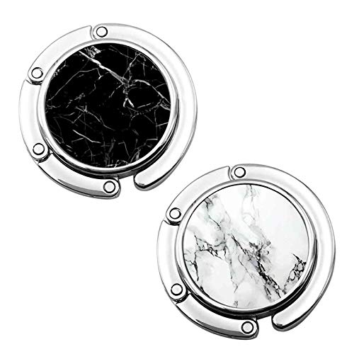 Moocom Purse Hooks Foldable Handbag Hook Women Bag Purse Hook Purse Hook for Table(Marble Black&White)