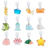 WEBEEDY 12 Styles Sea Animals Dust Plug Charm Type C Dust Plugs with Octopus Fish Crabs Starfish Resin Pendants Phone Charging Port Protector, Suitable for All Type C Devices Summer Decoration
