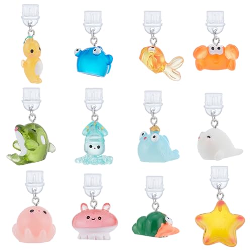 WEBEEDY 12 Styles Sea Animals Dust Plug Charm Type C Dust Plugs with Octopus Fish Crabs Starfish Resin Pendants Phone Charging Port Protector, Suitable for All Type C Devices Summer Decoration